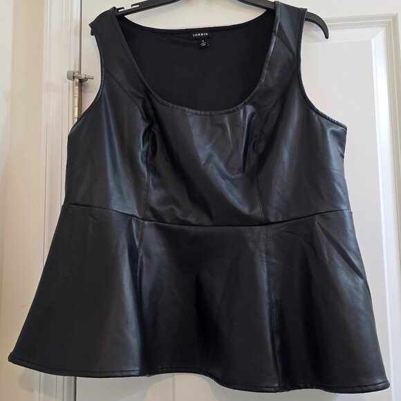 Torrid  Peplum Faux Leather Tank Top - Deep Black - Picture 2 of 9